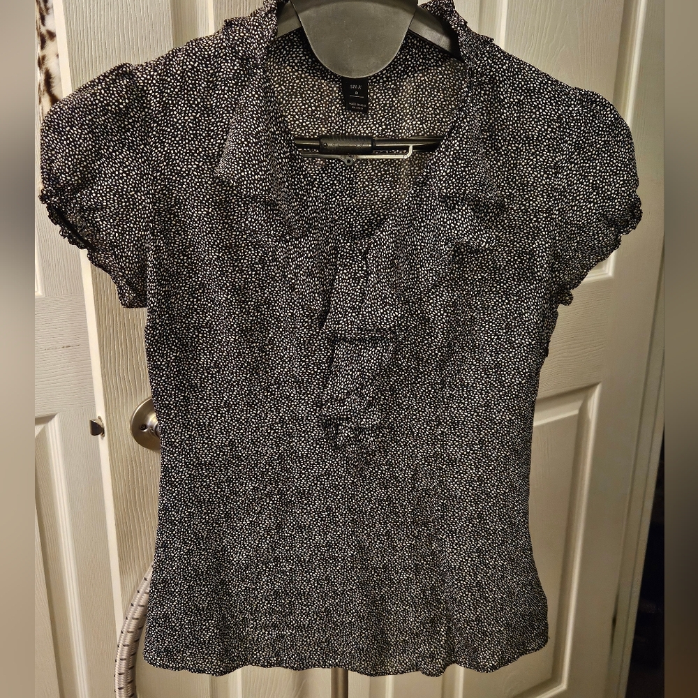 White House Black Market Black and White Silk Blouse
